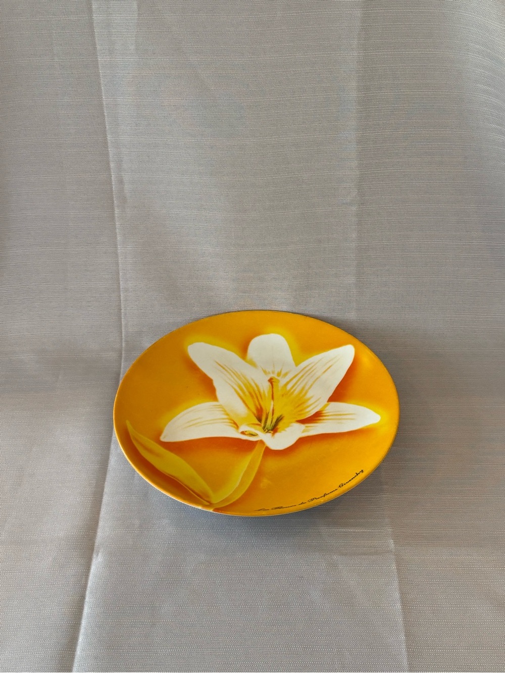 Givenchy Home Art Ceramic Decorative Plate with White Lily on Yellow M99